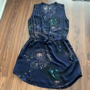 Babaton Silk Tie Waist Dress - Navy floral print Size M